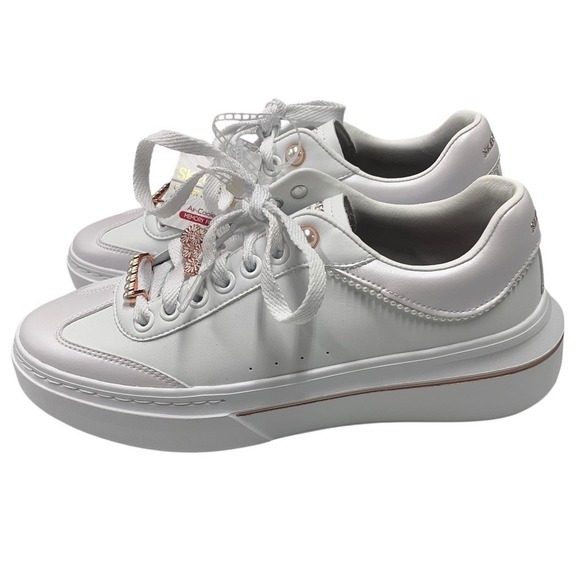 Skechers Shoes - Skechers Court & Classics White Sneakers‎ Pearl Trim Rose Gold Sz 8 Bridal Wear
